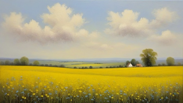 Rapeseed fields over rolling hills
